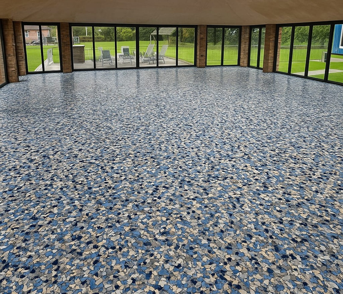 Blue flake epoxy flooring project